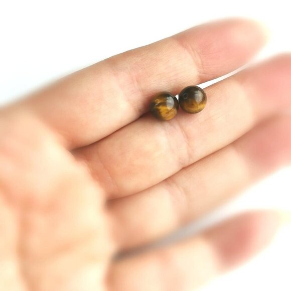 6mm Tiger Eye  bead ball earrings on  Sterling silver post 🆕 - Picture 5 of 6